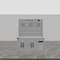White Kitchen Appliance Cabinet With Glass Doors Drawers And Simple Design On Gray Marble Floor