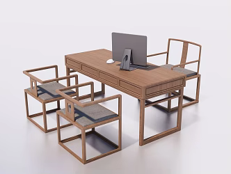 New Chinese Style Office Desk and Chair Solid Wood Office Desk and Chair Combination Desk and Chair Combination 3d model