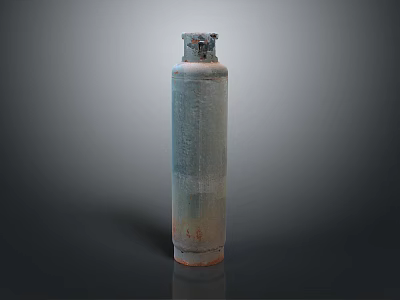 Grey Old Gas Cylinder With Valve And Red Base For Industrial Equipment 3d model