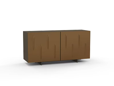 Modern Minimalist Brown Sideboard With Vertical Stripe Doors And Black Support Legs 3d model