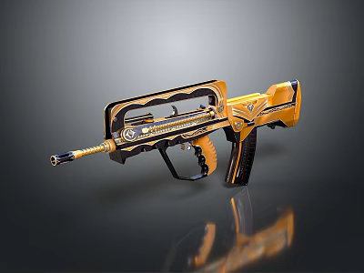 Modern Black and Golden Weapon with Ornate Patterns and Decorative Accents 3d model