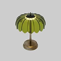 Elegant Petal Shaped Green Glass Table Lamp With Golden Pole And Base