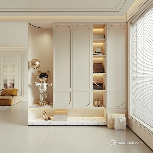 Modern Foyer Hallway With Cabinets And Decorations 3d model