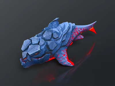 Blue Rock Textured Mythical Fish With Red Fins And Glowing Underbelly 3d model