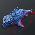 Blue Rock Textured Mythical Fish With Red Fins And Glowing Underbelly