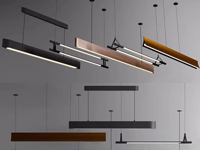 Contemporary Linear Pendant Lights In Sleek Design With Metal And Wooden Finishes 3d model