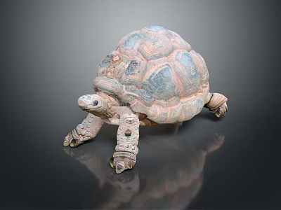 Artistic Turtle Sculpture With Patterned Shell Blue Pink Tones On Dark Background 3d model
