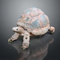 Artistic Turtle Sculpture With Patterned Shell Blue Pink Tones On Dark Background