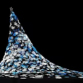 Illuminated Conical Art Installation Featuring Blue White Patterns Expanded Base And Star Top