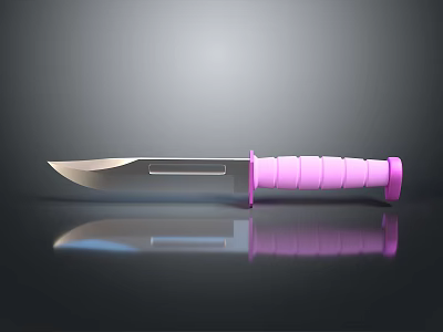 Pink Handle Tactical Knife With Silver Blade Striped Design Dark Background Reflection 3d model