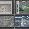 Modern Wall Design Featuring Framed Urban Map And Detailed Plan Displays 3d model