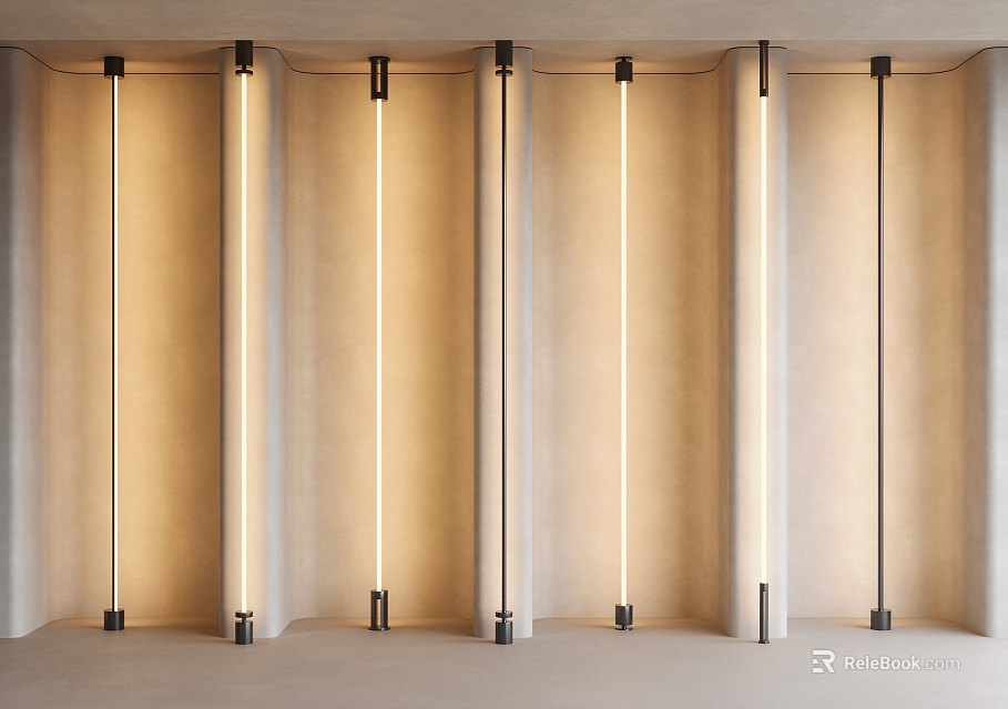 Softly Lit Minimalist Modern Interior With Vertical Light Strips And Light Colored Walls 3d model 
