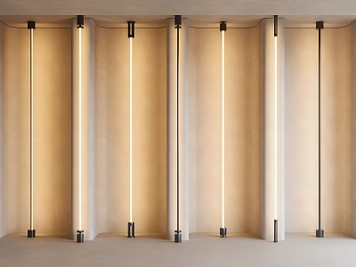 Softly Lit Minimalist Modern Interior With Vertical Light Strips And Light Colored Walls 3d model