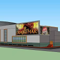 Modern Commercial Complex With Curved Glass Facade Parking Lot And Multiple Cars