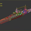 Vintage Warship Model With Gray Hull Red Bottom Superstructure Masts And Funnels 3d model