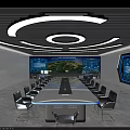Modern Control Room With Large Screens Control Consoles And Seats Layout 3d model