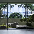 Miniature Garden Landscape With Stones Moss And Small Trees Through Glass Window