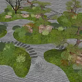 Japanese Zen Garden Landscape With Gravel Paths Stones Lush Shrubs And Mossy Areas