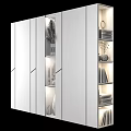 Modern Storage Cabinet With Black Doors Wooden Shelves And Decorative Feather Books Candles Frames