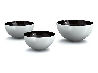 Three Modern White Bowls with Black Inner Rim for Daily Kitchen Use 3d model
