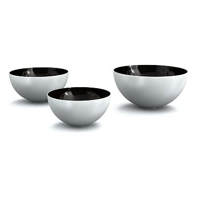 Three Modern White Bowls with Black Inner Rim for Daily Kitchen Use 3d model