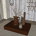 Modern Decorative Ornament Combination With Wooden Platform Vases Dried Branches And Glass Accents