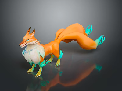 Orange Fantasy Fox Game Movie Character with Blue Accents on Tail and Limbs 3d model