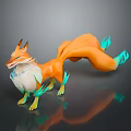 Orange Fantasy Fox Game Movie Character with Blue Accents on Tail and Limbs