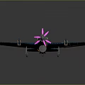 Cartoon Space Aircraft 3D Model With Green Body Blue Wings Pink Propeller and Orange Accents