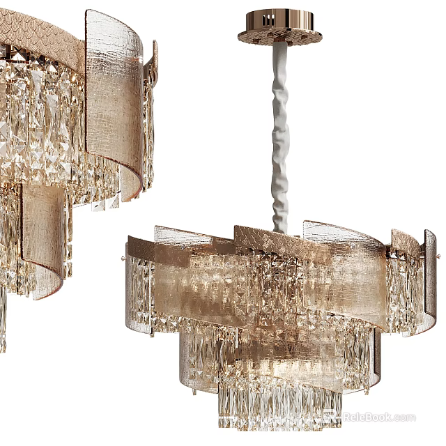 Elegant Modern Crystal Chandelier with Layered Hanging Elements and Transparent Design 3d model 