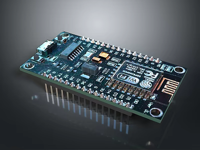 High Quality Electronic Circuit Board With Microchips Connectors Pins And Electronic Components On Green PCB 3d model