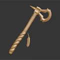Golden War Hammer With Twisted Handle Spiked Head And Crescent Blade Pendant