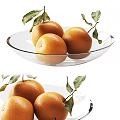 Fresh Oranges with Green Leaves Beautifully Arranged in Transparent Glass Bowl
