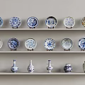 Traditional Ceramic Vessels With Blue And White Patterns Decorative Plates And Vases