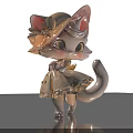 Cute Cartoon Cat Wearing Yellow Dress And Hat With Bow And Big Eyes