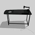 Modern Minimalist Black Desk with Table Lamp Stack of Books and Metal Frame
