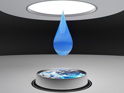 Technology Exhibition Hall Featuring Floating Water Drop And Earth Surface 3d model