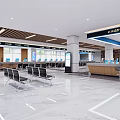 Modern Government Service Hall with Large Digital Screen Information Desk and Green Plants
