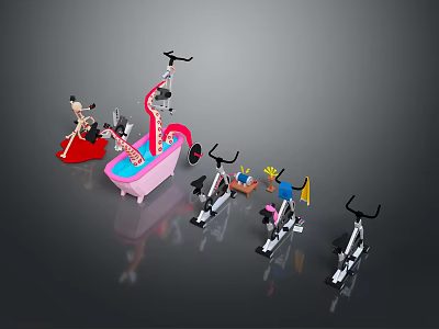 Stylish Stationary Bikes With Various Colors And Modern Fitness Design Features 3d model