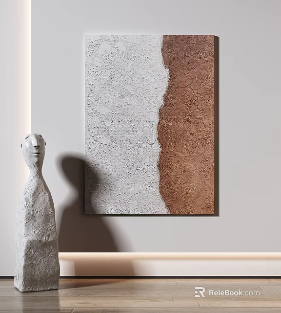 Light Colored Sculpture And Abstract Painting Wall Decor 3d model