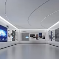 Spacious Modern Showroom Interior With Curved Ceiling Digital Screens And Display Panels 3d model