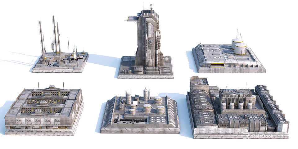 Detailed Industrial 3D Models Featuring Towers Tanks Pipes And Factory Structures 3d model 