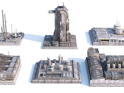 Detailed Industrial 3D Models Featuring Towers Tanks Pipes And Factory Structures 3d model