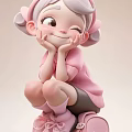 Cute Cartoon Girl Decorative Ornament Set With Pink Outfit And Squatting Pose