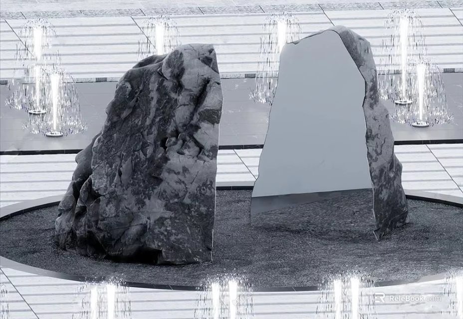 Rockery Stones With Mirror Surface In Modern Interior Decorative Design 3d model 