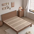 Wooden Double Bed Frame with Nightstand Lamp Storage Drawers and Wall Shelves