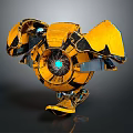 Yellow Black Futuristic Armored Mechanical Robot With Blue Glowing Core And Metal Arms