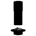 Black Cylindrical Fireplace with Round Base on Wooden Floor against Patterned Wall Modern Design