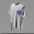 White T-shirt With Blue Heart Pattern And Hanging Tassel Design