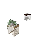 Stylish Side Table with Golden Metal Legs Dark Wooden Top Green Plant and Books on Metal Frame Design